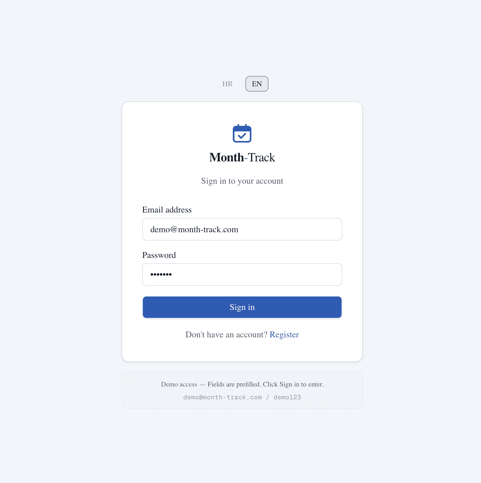Month-Track — dashboard overview showing client document tracking