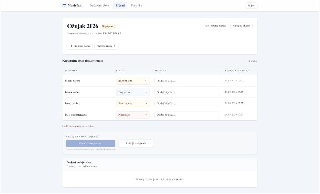 Month-Track — Monthly checklist — the core workflow where documents get tracked